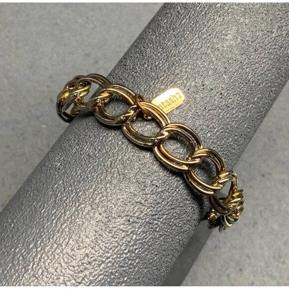 Natasha Double Chain Bangle Bracelet 3.25 In Pale Gold Silver Metallic Chic - Picture 1 of 3